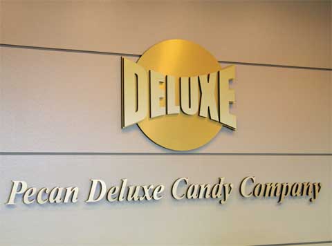Metal on Foam sign letters at Pecan Deluxe Candy Co
