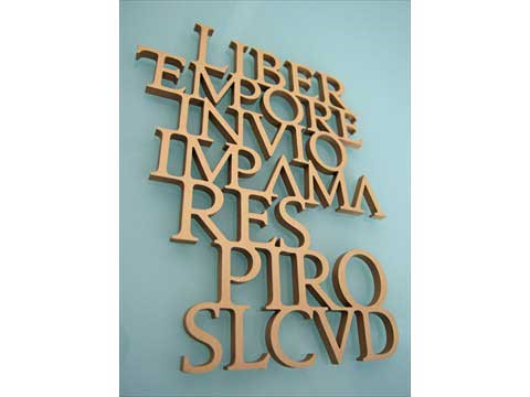 Bronze mural letters with latin words joined as one piece